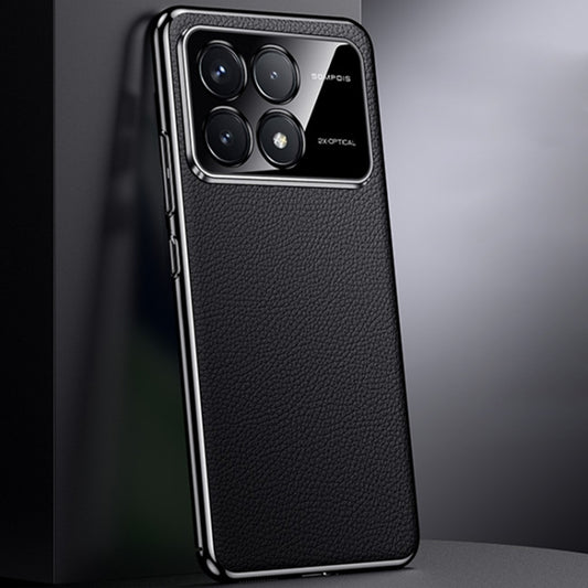 For Redmi K70 / K70 Pro First Layer Cowhide Leather Electroplated PC Phone Case(Black) - Xiaomi Cases by buy2fix | Online Shopping UK | buy2fix