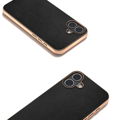 For iPhone 16 Plus PU Leather Electroplating Frame Full Coverage Phone Case(Black) - iPhone 16 Plus Cases by buy2fix | Online Shopping UK | buy2fix