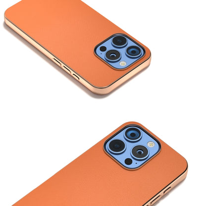 For iPhone 16 Pro Max PU Leather Electroplating Frame Full Coverage Phone Case(Orange) by buy2fix