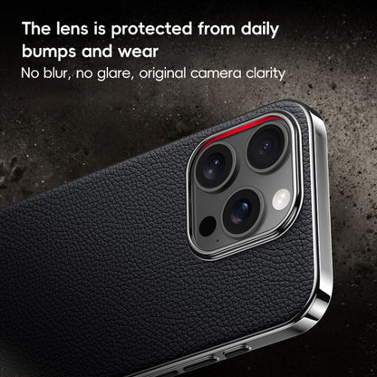 For iPhone 15 First Layer Cowhide Leather Electroplated PC Phone Case(Dark Purple) - iPhone 15 Cases by buy2fix | Online Shopping UK | buy2fix