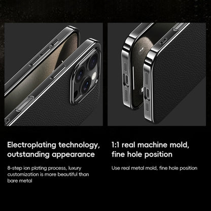 For iPhone 15 Pro Max First Layer Cowhide Leather Electroplated PC Phone Case(Dark Purple) - iPhone 15 Pro Max Cases by buy2fix | Online Shopping UK | buy2fix