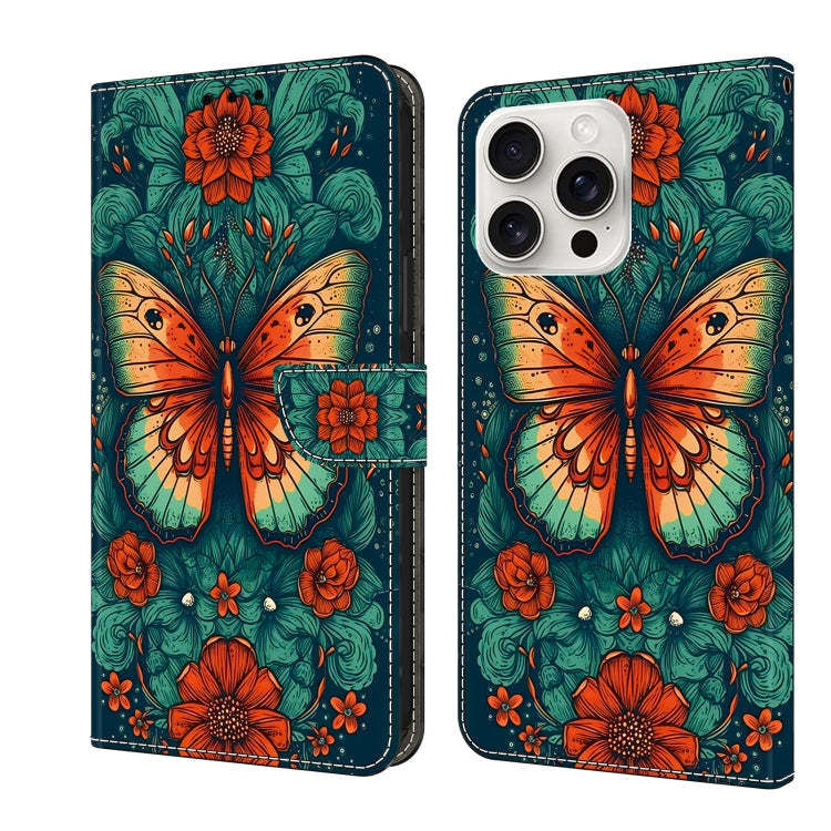 For iPhone 16 Pro Max Crystal Painted Leather Phone case(Flower Butterfly) by buy2fix