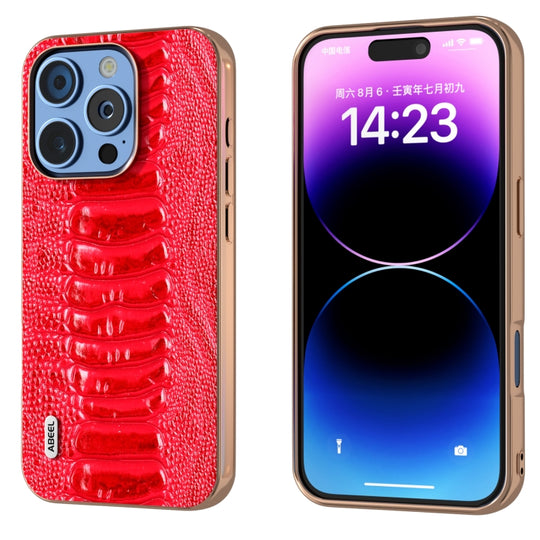 For iPhone 16 Pro ABEEL Electroplating Frame Genuine Leather Weilai Series Phone Case(Red)