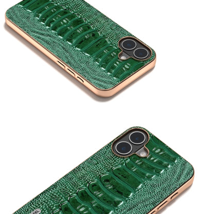 For iPhone 16 ABEEL Electroplating Frame Genuine Leather Weilai Series Phone Case(Green) by buy2fix