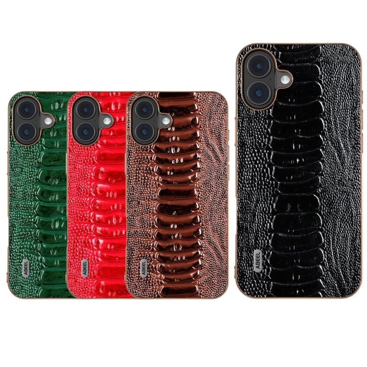 For iPhone 16 ABEEL Electroplating Frame Genuine Leather Weilai Series Phone Case(Green) by buy2fix