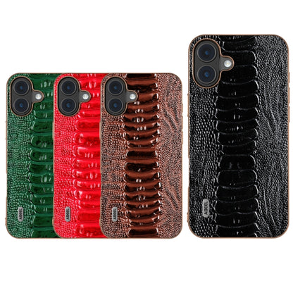 For iPhone 16 ABEEL Electroplating Frame Genuine Leather Weilai Series Phone Case(Green) by buy2fix