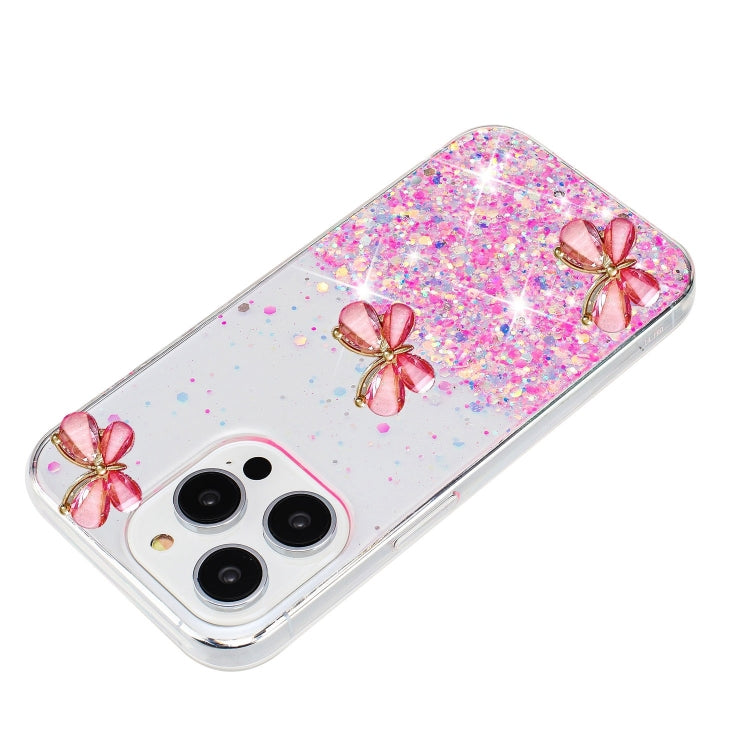 For iPhone 16 Pro Max Luminous Starry Sky Glitter Butterfly TPU Phone Case(Pink) by buy2fix