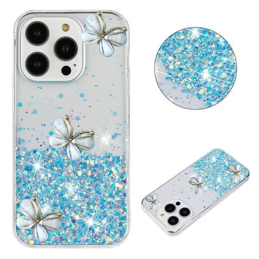 For iPhone 16 Pro Max Luminous Starry Sky Glitter Butterfly TPU Phone Case(Blue) by buy2fix