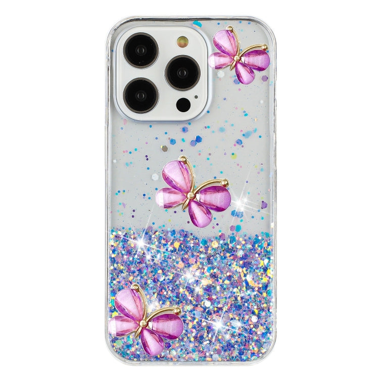 For iPhone 16 Pro Max Luminous Starry Sky Glitter Butterfly TPU Phone Case(Purple) by buy2fix