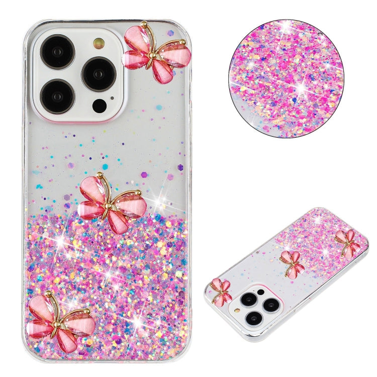 For iPhone 16 Pro Luminous Starry Sky Glitter Butterfly TPU Phone Case(Pink) by buy2fix
