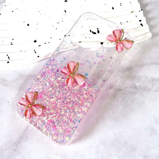 For iPhone 16 Pro Luminous Starry Sky Glitter Butterfly TPU Phone Case(Pink) by buy2fix