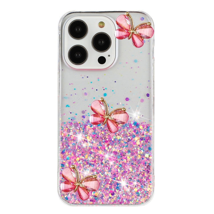 For iPhone 16 Pro Luminous Starry Sky Glitter Butterfly TPU Phone Case(Pink) by buy2fix