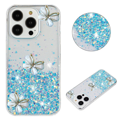For iPhone 16 Pro Luminous Starry Sky Glitter Butterfly TPU Phone Case(Blue) by buy2fix
