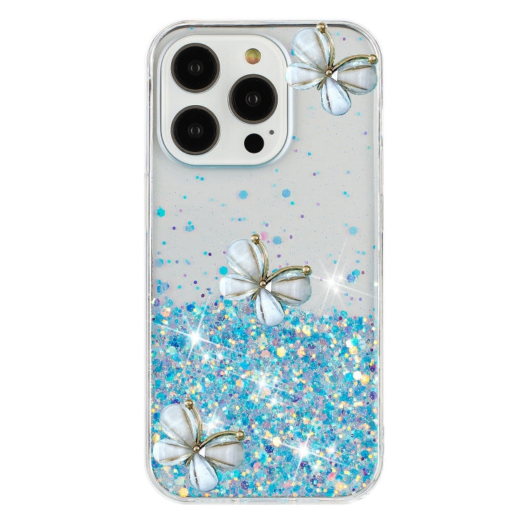 For iPhone 16 Pro Luminous Starry Sky Glitter Butterfly TPU Phone Case(Blue) by buy2fix
