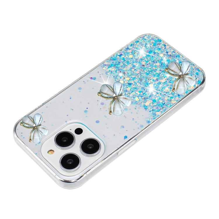 For iPhone 16 Pro Luminous Starry Sky Glitter Butterfly TPU Phone Case(Blue) by buy2fix
