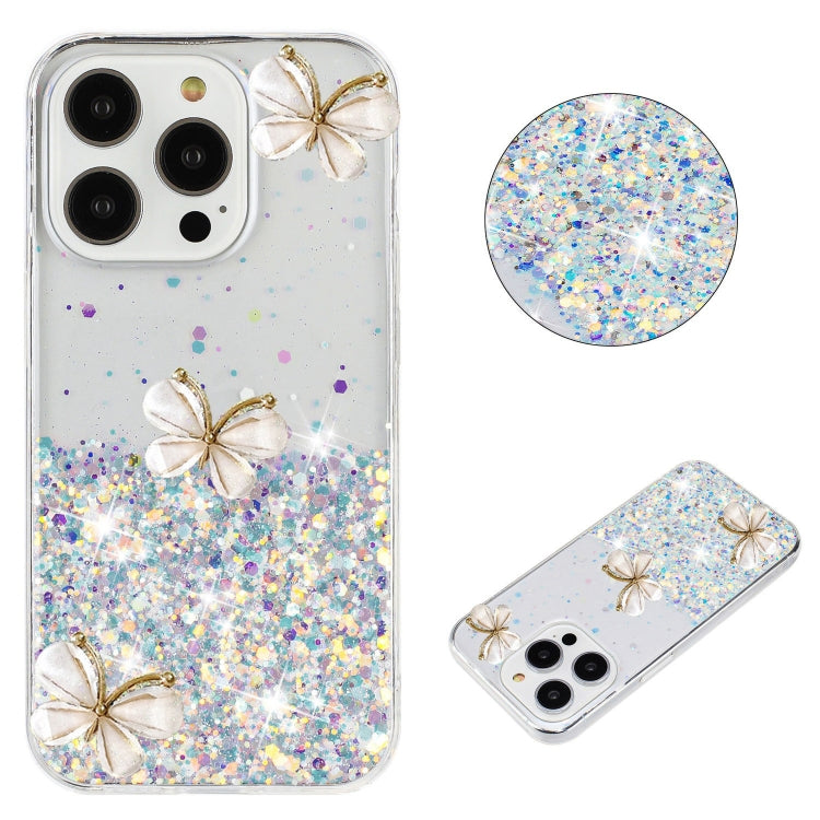 For iPhone 16 Pro Luminous Starry Sky Glitter Butterfly TPU Phone Case(White) by buy2fix
