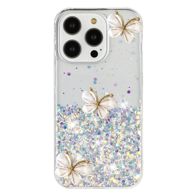 For iPhone 16 Pro Luminous Starry Sky Glitter Butterfly TPU Phone Case(White) by buy2fix