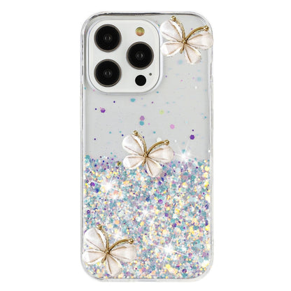 For iPhone 16 Pro Luminous Starry Sky Glitter Butterfly TPU Phone Case(White) by buy2fix