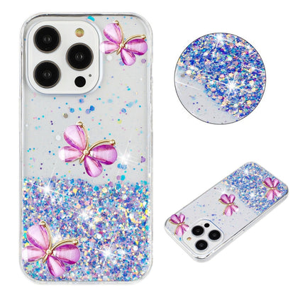 For iPhone 16 Pro Luminous Starry Sky Glitter Butterfly TPU Phone Case(Purple) by buy2fix