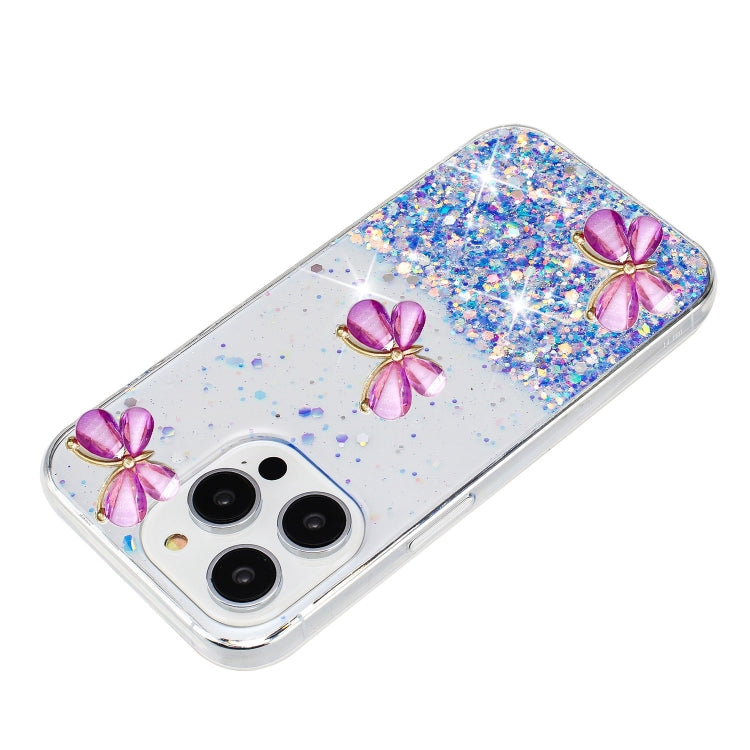 For iPhone 16 Pro Luminous Starry Sky Glitter Butterfly TPU Phone Case(Purple) by buy2fix