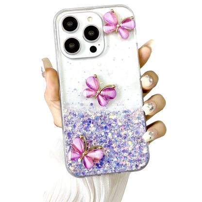 For iPhone 16 Pro Luminous Starry Sky Glitter Butterfly TPU Phone Case(Purple) by buy2fix