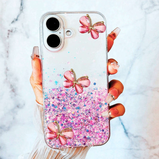 For iPhone 16 Plus Luminous Starry Sky Glitter Butterfly TPU Phone Case(Pink) - iPhone 16 Plus Cases by buy2fix | Online Shopping UK | buy2fix