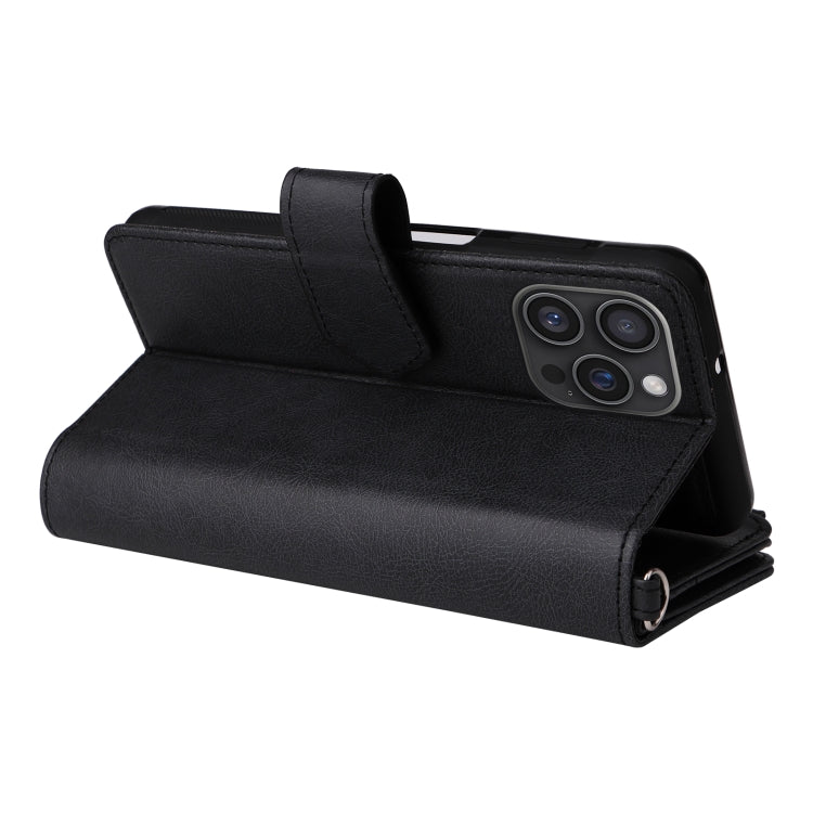 For iPhone 16 Pro Max Solid Color 2 in 1 Zipper Shockproof Phone Case(Black) by buy2fix