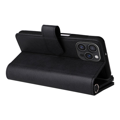 For iPhone 16 Pro Max Solid Color 2 in 1 Zipper Shockproof Phone Case(Black) by buy2fix