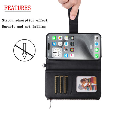 For iPhone 16 Pro Max Solid Color 2 in 1 Zipper Shockproof Phone Case(Black) by buy2fix