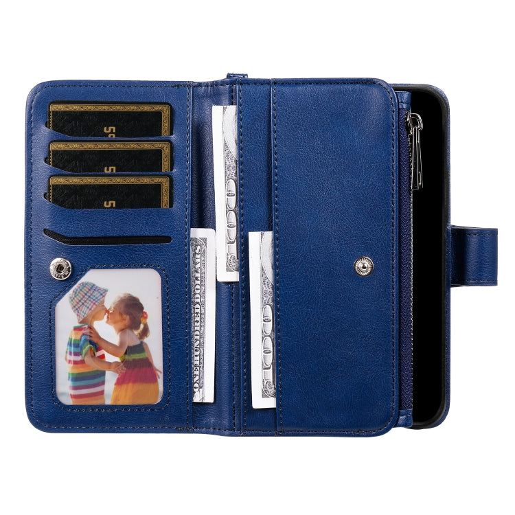 For iPhone 16 Pro Max Solid Color 2 in 1 Zipper Shockproof Phone Case(Blue) by buy2fix