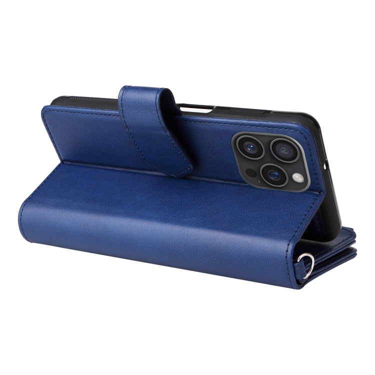 For iPhone 16 Pro Max Solid Color 2 in 1 Zipper Shockproof Phone Case(Blue) by buy2fix