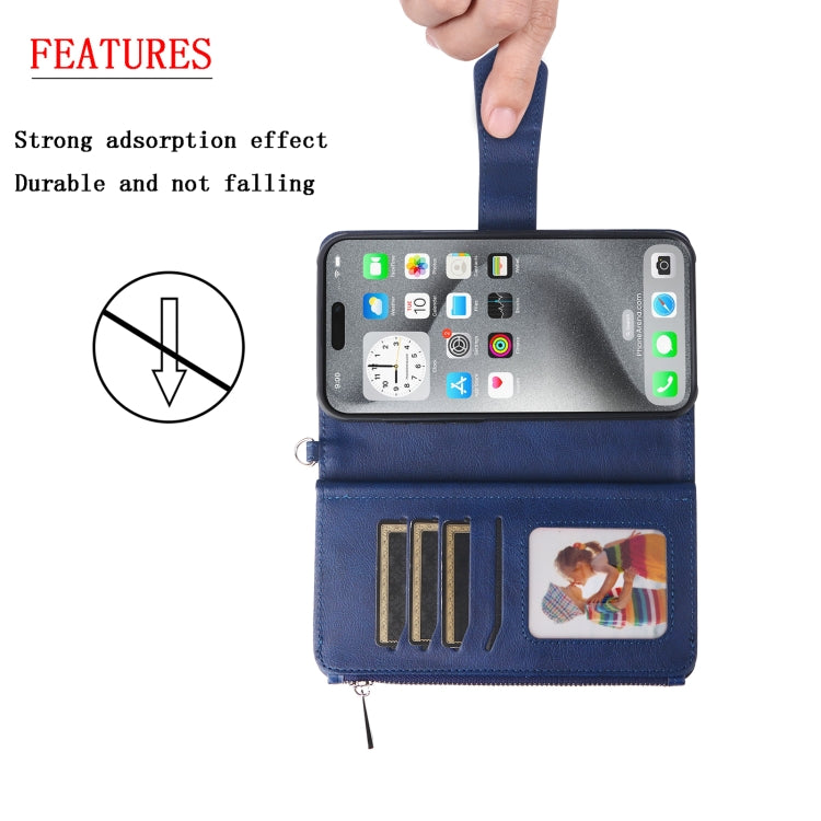 For iPhone 16 Pro Max Solid Color 2 in 1 Zipper Shockproof Phone Case(Blue) by buy2fix