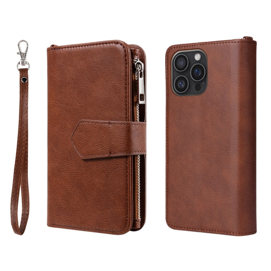 For iPhone 16 Pro Max Solid Color 2 in 1 Zipper Shockproof Phone Case(Brown) by buy2fix
