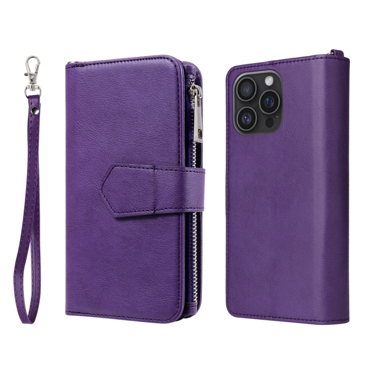 For iPhone 16 Pro Max Solid Color 2 in 1 Zipper Shockproof Phone Case(Purple) by buy2fix