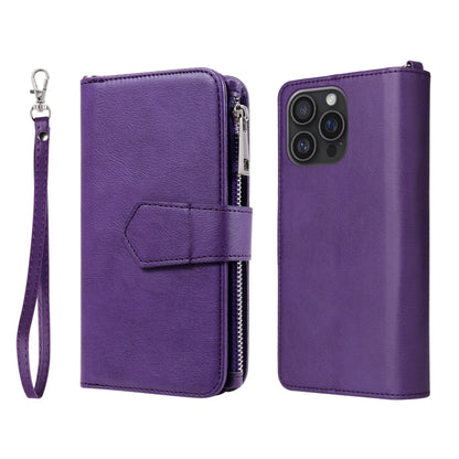 For iPhone 16 Pro Max Solid Color 2 in 1 Zipper Shockproof Phone Case(Purple) by buy2fix