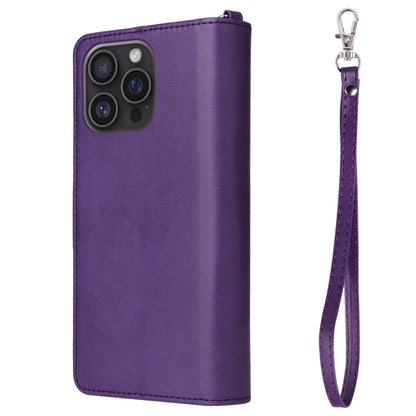 For iPhone 16 Pro Max Solid Color 2 in 1 Zipper Shockproof Phone Case(Purple) by buy2fix