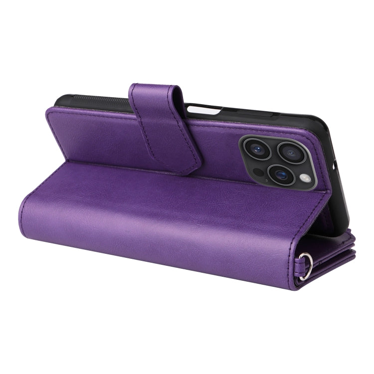 For iPhone 16 Pro Max Solid Color 2 in 1 Zipper Shockproof Phone Case(Purple) by buy2fix