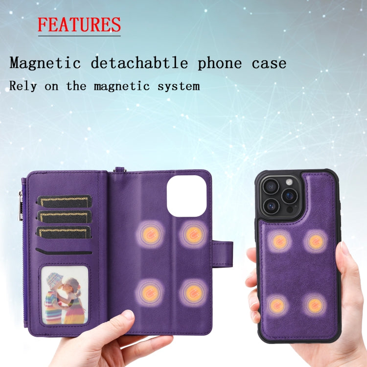 For iPhone 16 Pro Max Solid Color 2 in 1 Zipper Shockproof Phone Case(Purple) by buy2fix