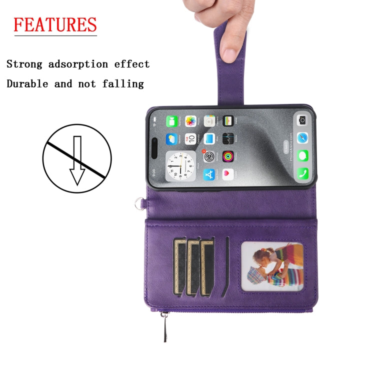 For iPhone 16 Pro Max Solid Color 2 in 1 Zipper Shockproof Phone Case(Purple) by buy2fix