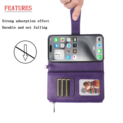 For iPhone 16 Pro Max Solid Color 2 in 1 Zipper Shockproof Phone Case(Purple) by buy2fix
