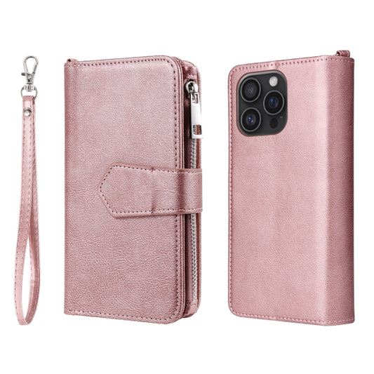 For iPhone 16 Pro Max Solid Color 2 in 1 Zipper Shockproof Phone Case(Rose Gold) by buy2fix
