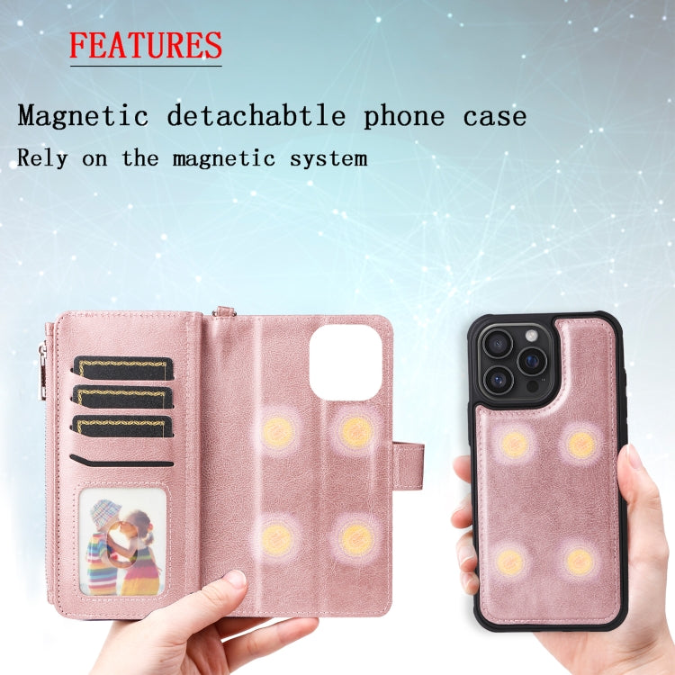 For iPhone 16 Pro Max Solid Color 2 in 1 Zipper Shockproof Phone Case(Rose Gold) by buy2fix