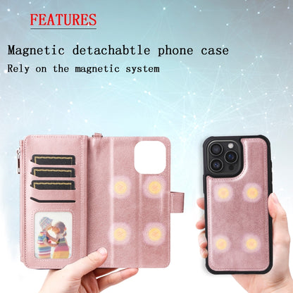 For iPhone 16 Pro Max Solid Color 2 in 1 Zipper Shockproof Phone Case(Rose Gold) by buy2fix