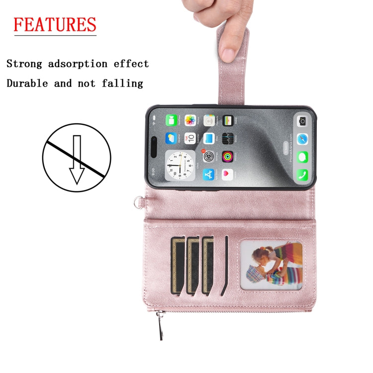 For iPhone 16 Pro Max Solid Color 2 in 1 Zipper Shockproof Phone Case(Rose Gold) by buy2fix