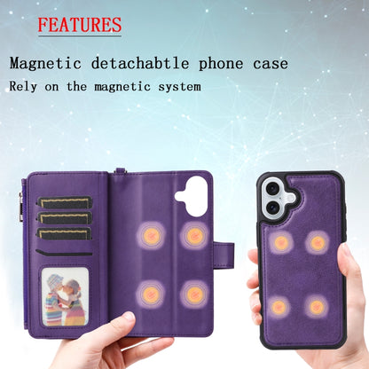 For iPhone 16 Plus Solid Color 2 in 1 Zipper Shockproof Phone Case(Purple) - iPhone 16 Plus Cases by buy2fix | Online Shopping UK | buy2fix