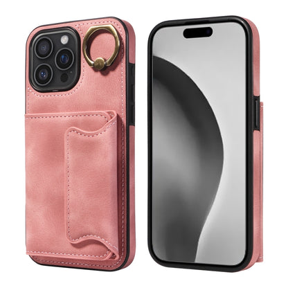 For iPhone 16 Pro Max Skin Feel Card Bag Phone Case with Ring Buckle(Rose Gold) by buy2fix