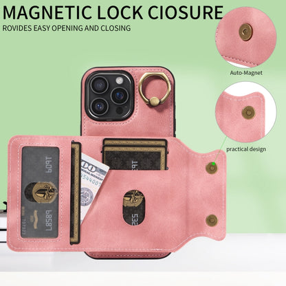 For iPhone 16 Pro Max Skin Feel Card Bag Phone Case with Ring Buckle(Rose Gold) by buy2fix