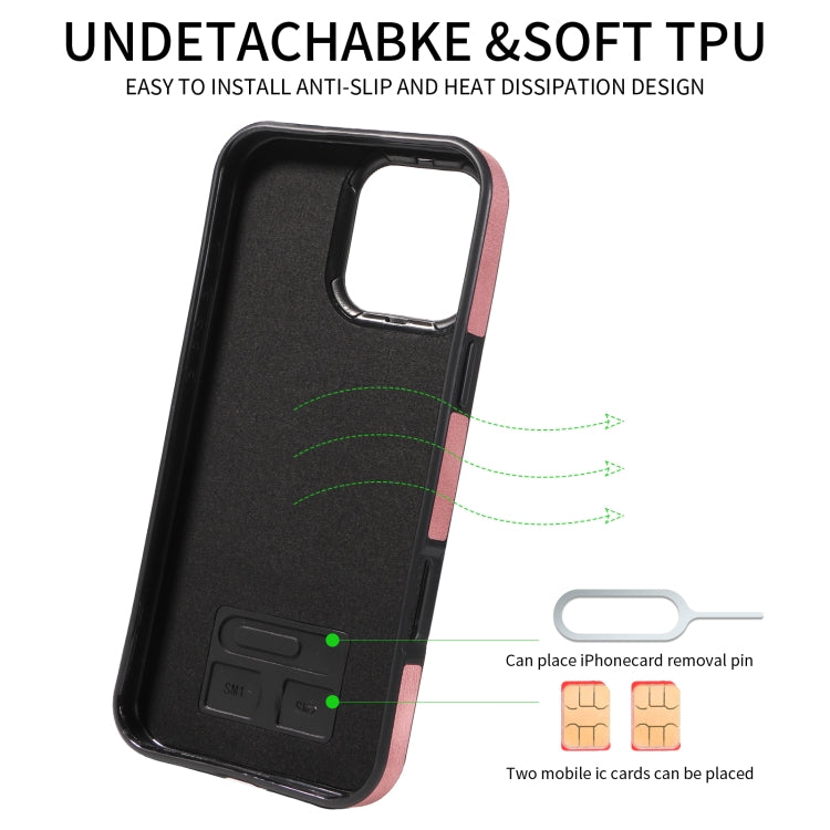 For iPhone 16 Pro Max Skin Feel Card Bag Phone Case with Ring Buckle(Rose Gold) by buy2fix