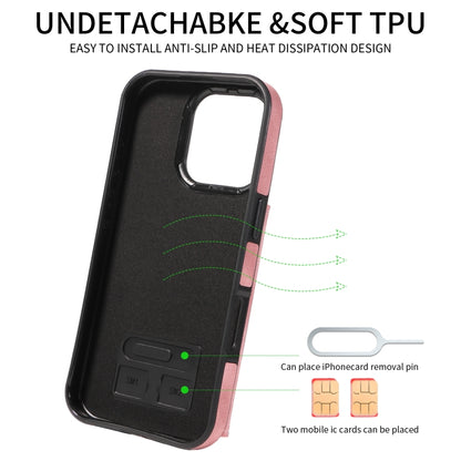 For iPhone 16 Pro Skin Feel Card Bag Phone Case with Ring Buckle(Rose Gold) by buy2fix