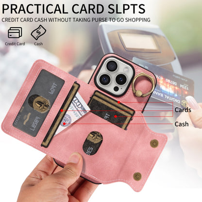 For iPhone 16 Pro Skin Feel Card Bag Phone Case with Ring Buckle(Rose Gold) by buy2fix